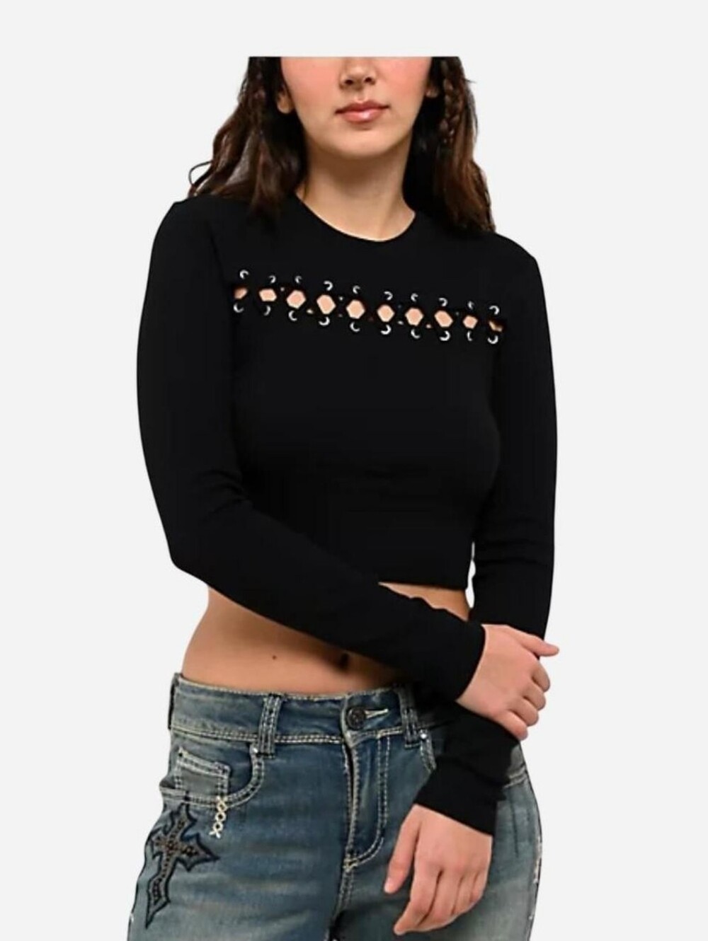 Zumiez Ninth Hall Krystie Lace Up Black Long Sleeve Crop T-shirt Womens